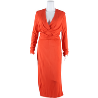 ISSA Tie-front Lined Womens Maxi Dress Red Long Sleeve Long