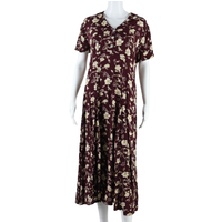 EXPRESS Pleated Womens Maxi Dress Maroon Floral Short Sleeve Long