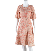 Womens A-Line Dress Pink Floral Short Sleeve Long