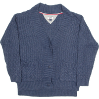 TOMMY HILFIGER Womens Cardigan Blue V-Neck Cable Knit
