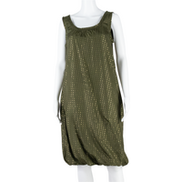 DKNY PURE Bubble Hem Womens Shift Dress Green Silk Spotted Knee Length