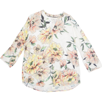 Womens Printed Blouse Beige V-Neck Long Sleeve Viscose Floral