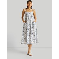Strappy Gathered Blue Floral Midi Dress