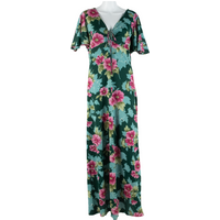 Womens Maxi Dress Green Floral Short Sleeve Long