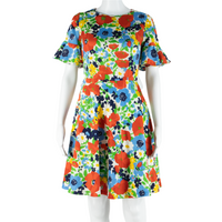 BED ROSE Womens Day Dress Blue Floral Short Sleeve Knee Length