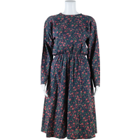 Womens A-Line Dress Blue Floral Long Sleeve Midi