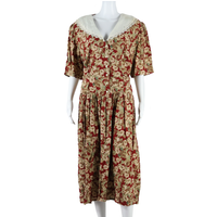 PL PREFERRED Womens A-Line Dress Maroon Floral Short Sleeve Midi