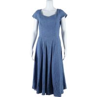 ROBBIE BEE Denim Look Womens Fit & Flare Dress Blue Short Sleeve Midi