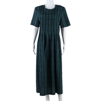 KATHIE LEE Womens A-Line Dress Green Check Short Sleeve Long