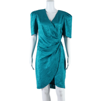 MS CLA Womens Wrap Dress Blue Short Sleeve Midi