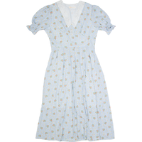 Womens A-Line Dress Blue Floral Short Sleeve Long