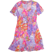 Womens Tea Dress Pink s Crazy Pattern Short Sleeve Knee Length