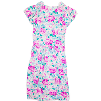 Womens Day Dress Pink Floral Short Sleeve Midi