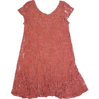 GANNI Womens Day Dress Red Lace Short Sleeve Knee Length