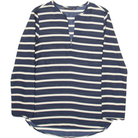 ZARA BASIC Womens Printed Blouse Blue V-Neck Long Sleeve Striped