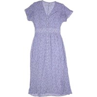 Womens Blue Floral Day Dress Polyester Short Sleeve Midi Size S Lightweight