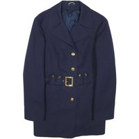 Navy Womens Button Jacket S Classic Plain Waist Belted Coat