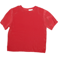 SARA STEPHEN Womens Red Top Short Sleeve Round Neck Plain M Lightweight Blouse