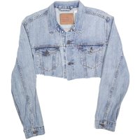 LEVI'S Womens Blue Cropped Denim Jacket Cotton Blend Button Closure