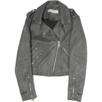 ZARA Womens Grey Suede Biker Jacket Polyester Zip Buttons Cropped Style
