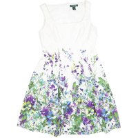 LAUREN RALPH LAUREN Womens White Floral Cotton Blend Fit & Flare Dress