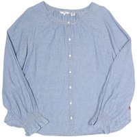 LEVI'S Womens Blue Cotton Blend Blouse Long Sleeve Round Neck Button Down