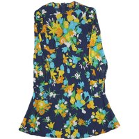 Womens Navy Blue Floral Shift Dress Long Sleeve S Bright Print Casual