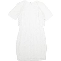 REISS Womens White Bodycon Dress Polyester Blend Short Sleeve Knee Length