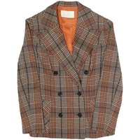 HANRO Womens Brown & Orange Checked Blazer Jacket S Polyester Blend Button