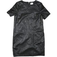 ERINLY Womens Black Dress Polyester Blend Mini Short Sleeve Zip Closure Casual