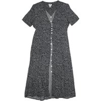 JBS Womens Black Dress Polyester Blend Button Midi L Leaf Pattern