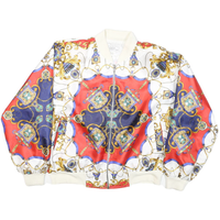 GDT Womens White & Red Bomber Jacket Polyester Blend Printed Zip Closure