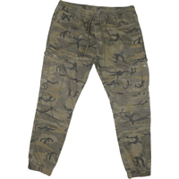 FSBN Mens Cotton Blend Green Camouflage Regular Fit Cargo Trousers W L