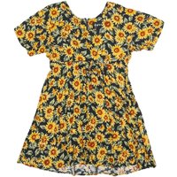ALL THAT JAZZ Womens Black & Yellow Floral Day Cotton Blend Dress Short Sleeve