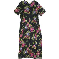 NORTON MAUGHTON Womens Black Floral Day Cotton Blend Dress L Button Front
