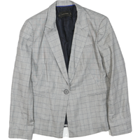 ZARA Womens Grey Checked Blazer Jacket L Cotton Blend Button Closure Classic Fit