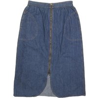 Womens Blue Denim Zip Front Midi Cotton Blend Skirt S Pocket Casual Everyday