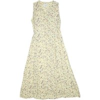 LUNA Womens Cream Floral Cotton Blend Sleeveless Midi Dress M Button Closure