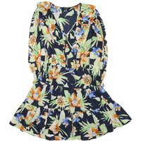 LAUREN RALPH LAUREN Womens Navy Blue Floral Cotton Blend Wrap Dress Midi M Frill