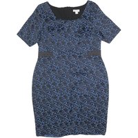 MONSOON Womens Blue & Black Jacquard Day Dress Cotton Blend Short Sleeve
