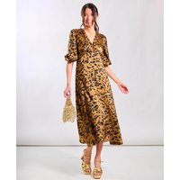 Brown Leopard Satin Midi Dress