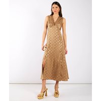 Light Brown Foil Satin Midi Dress