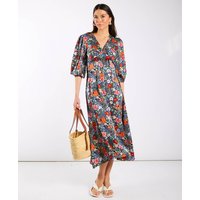 Multicoloured Floral Satin Midi Dress