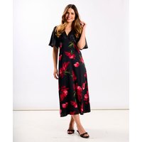 Red Floral Animal Mix Midi Dress