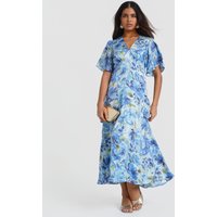 Ruffle Blue Floral Midi Dress