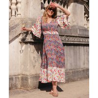 Contrast Floral Angel Sleeve Midi Dress
