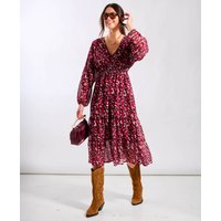 Red Leopard Tiered Chiffon Midi Dress