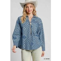 Umgee Paisley Print Denim Shirt Jacket