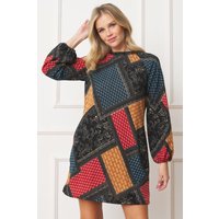 Luxury Bishop Sleeve Multi Patch Mini Dress Unique Kulture