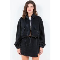 American Bazi Drawstring Waist Crop Denim Jacket